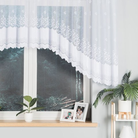 GENOWEFA Firanka żakardowa gotowa, szerokość 400 x wysokość 120cm, kolor 001 biały 023419/FBL/001/400120/1