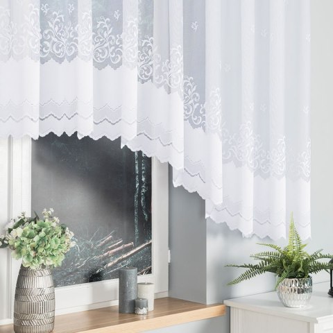 GENOWEFA Firanka żakardowa gotowa, szerokość 450 x wysokość 140cm, kolor 001 biały 023419/FBL/001/450140/1