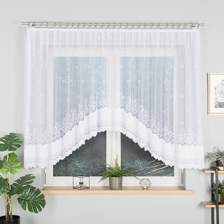 GENOWEFA Firanka żakardowa gotowa, szerokość 350 x wysokość 140cm, kolor 001 biały 023419/FBL/001/350140/1
