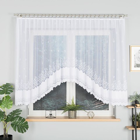 GENOWEFA Firanka żakardowa gotowa, szerokość 350 x wysokość 140cm, kolor 001 biały 023419/FBL/001/350140/1