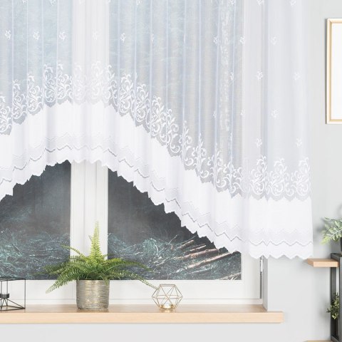 GENOWEFA Firanka żakardowa gotowa, szerokość 350 x wysokość 140cm, kolor 001 biały 023419/FBL/001/350140/1