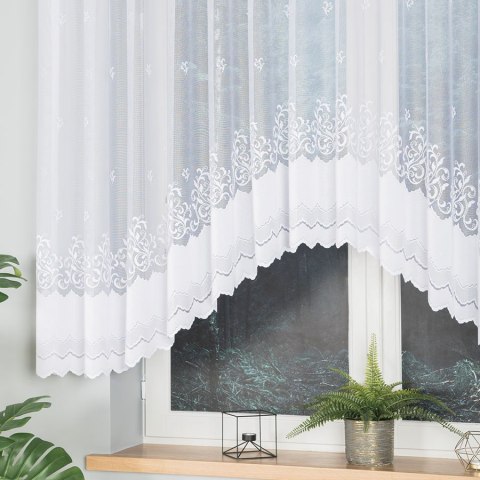 GENOWEFA Firanka żakardowa gotowa, szerokość 350 x wysokość 140cm, kolor 001 biały 023419/FBL/001/350140/1