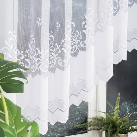 GENOWEFA Firanka żakardowa gotowa, szerokość 350 x wysokość 140cm, kolor 001 biały 023419/FBL/001/350140/1