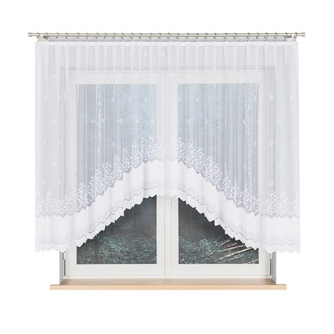 GENOWEFA Firanka żakardowa gotowa, szerokość 350 x wysokość 140cm, kolor 001 biały 023419/FBL/001/350140/1