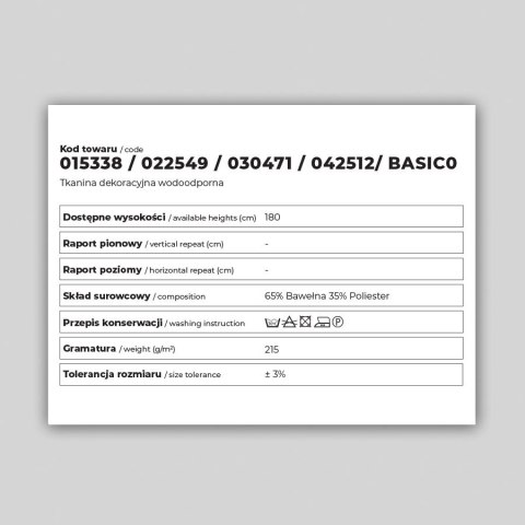015338, 022549, 030471, 042512 BASIC, Tkanina dekoracyjna wodoodporna, szerokość 180cm TZM000/TDW/PRO/180000/1 015338, 022549, 030471, 042512 BASIC, Tkanina dekoracyjna wodoodporna, szerokość 180cm TZM000/TDW/PRO/180000/1