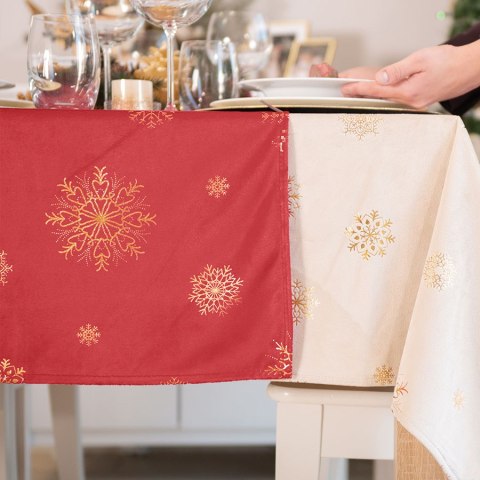 Bieżnik wodoodporny ŚNIEŻKI VELVET 40x140 cm kolor czerwony ze złotym zdobieniem Bieżnik wodoodporny ŚNIEŻKI VELVET 40x140 cm kolor czerwony ze złotym zdobieniem