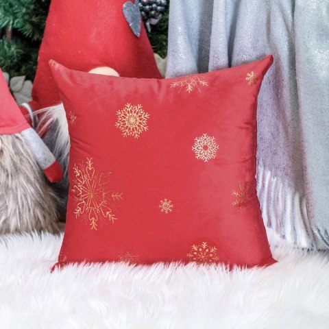 Poszewka dekoracyjna ŚNIEŻKI VELVET 40x40 cm kolor czerwony ze złotym zdobieniem Poszewka dekoracyjna ŚNIEŻKI VELVET 40x40 cm kolor czerwony ze złotym zdobieniem