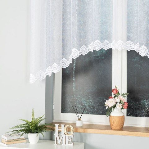 ŻAKLINA Firanka żakardowa odpasowana ze wzorem na samym dole, szerokość 250 x wysokość 120cm, kolor 001 biały 023405/FOL/001/000
