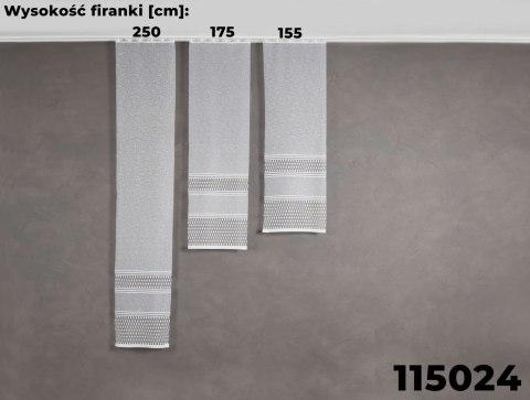 Firanka żakardowa ze wzorem pasowym, wysokość 155cm, kolor 020 biały ze srebrnym 115024/000/020/000155/1 Firanka żakardowa ze wzorem pasowym, wysokość 155cm, kolor 020 biały ze srebrnym 115024/000/020/000155/1