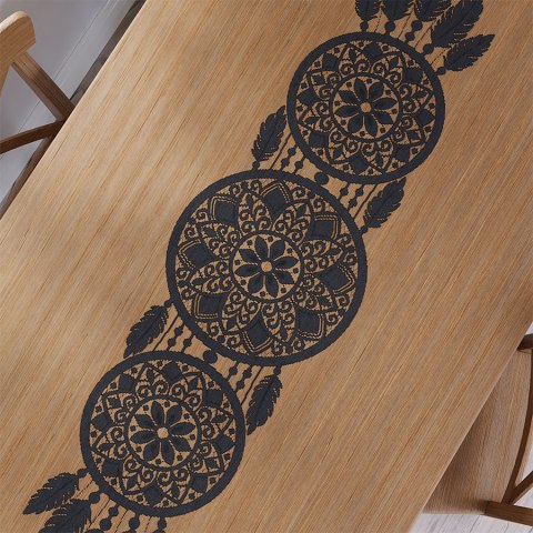 Bieżnik żakardowy gotowy, łapacz snów ALIA 36x140 cm kolor czarny Bieżnik żakardowy gotowy, łapacz snów ALIA 36x140 cm kolor czarny