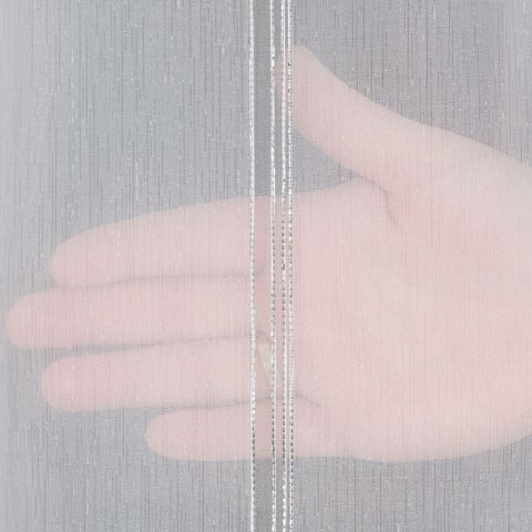 Firanka fantazyjna ze wzorem pasowym z ołowianką, wysokość 305cm, kolor 002 biały z szarym ze srebrną nitką 019789/OLO/002/00030