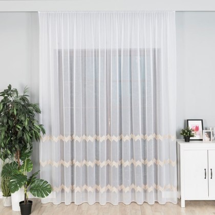 Firanka haftowana z ołowianką na metry 112750 wysokość 280 cm kolor biały ze złotym