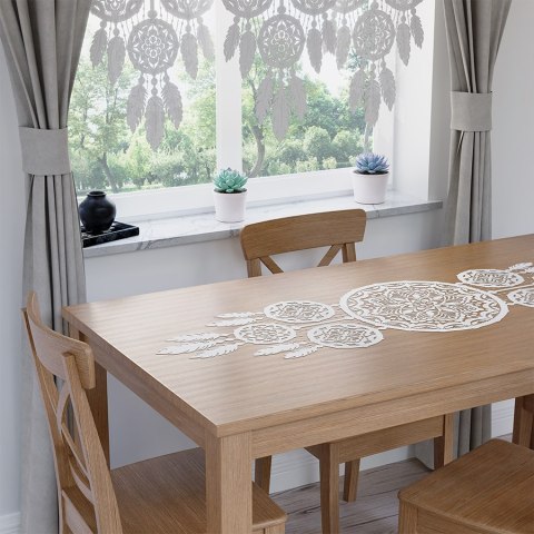 Bieżnik żakardowy gotowy, łapacz snów LEA 45x155 cm kolor biały Bieżnik żakardowy gotowy, łapacz snów LEA 45x155 cm kolor biały