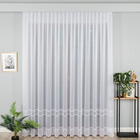 Firanka z aplikacją na markizecie ze wzorem pasowym, wysokość 250cm, kolor 001 biały 009304/433/001/000250/1