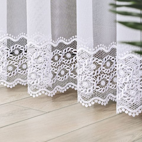 Firanka z aplikacją na markizecie ze wzorem pasowym, wysokość 250cm, kolor 001 biały 009304/433/001/000250/1