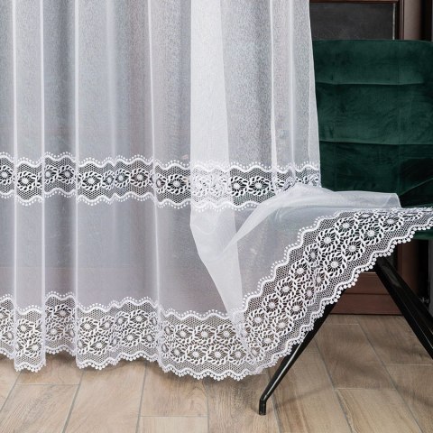 Firanka z aplikacją na markizecie ze wzorem pasowym, wysokość 250cm, kolor 001 biały 009304/433/001/000250/1