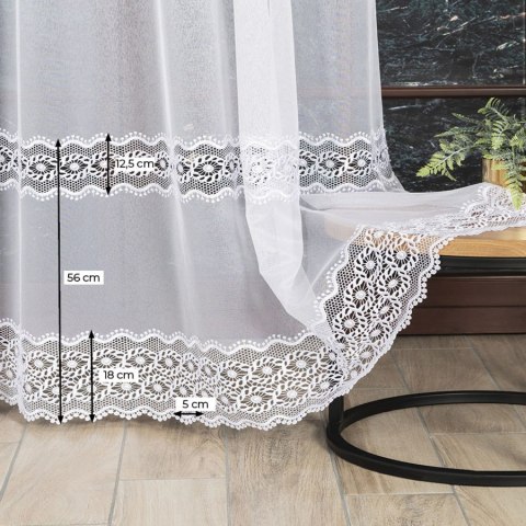 Firanka z aplikacją na markizecie ze wzorem pasowym, wysokość 250cm, kolor 001 biały 009304/433/001/000250/1