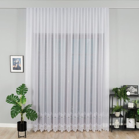 Firanka z aplikacją na markizecie ze wzorem pasowym, wysokość 280cm, kolor 001 biały 112901/433/001/000280/1