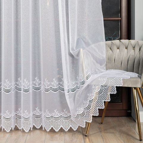 Firanka z aplikacją na markizecie ze wzorem pasowym, wysokość 280cm, kolor 001 biały 112901/433/001/000280/1