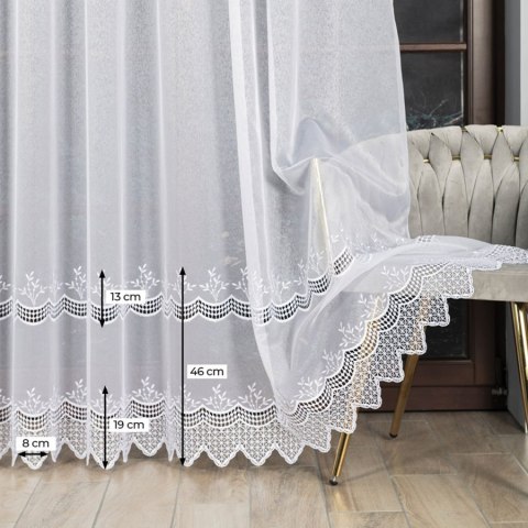Firanka z aplikacją na markizecie ze wzorem pasowym, wysokość 280cm, kolor 001 biały 112901/433/001/000280/1