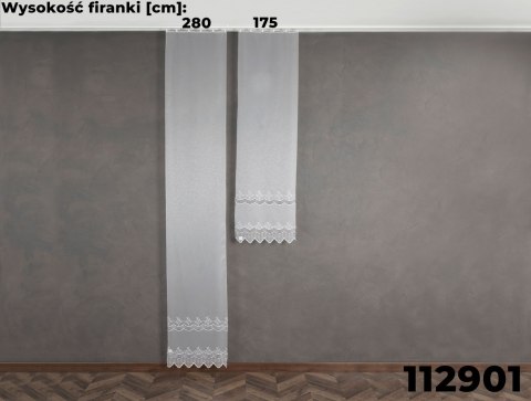 Firanka z aplikacją na markizecie ze wzorem pasowym, wysokość 280cm, kolor 001 biały 112901/433/001/000280/1