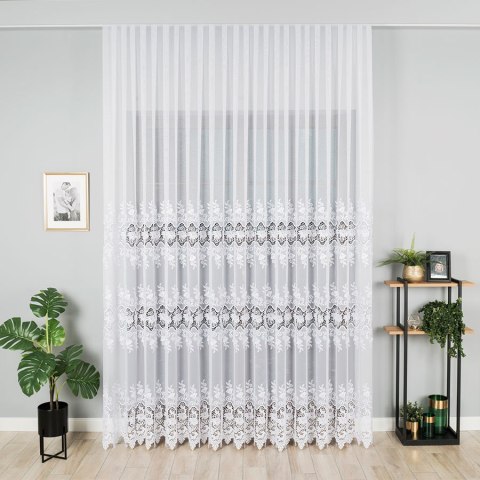 Firanka z aplikacją na markizecie ze wzorem pasowym, wysokość 280cm, kolor 001 biały 122625/433/001/000280/1 Firanka z aplikacją na markizecie ze wzorem pasowym, wysokość 280cm, kolor 001 biały 122625/433/001/000280/1