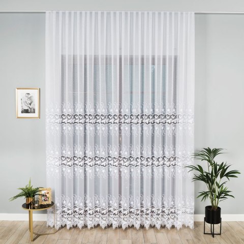 Firanka z aplikacją na markizecie ze wzorem pasowym, wysokość 280cm, kolor 001 biały 122795/433/001/000280/1 Firanka z aplikacją na markizecie ze wzorem pasowym, wysokość 280cm, kolor 001 biały 122795/433/001/000280/1