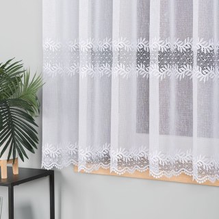 Firanka z aplikacją ze wzorem pasowym, wysokość 160cm, kolor 001 biały 009211/382/001/000160/1