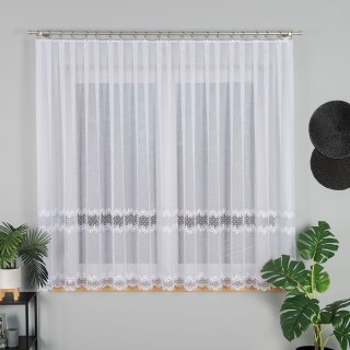 Firanka z aplikacją ze wzorem pasowym, wysokość 160cm, kolor 001 biały 009211/382/001/000160/1