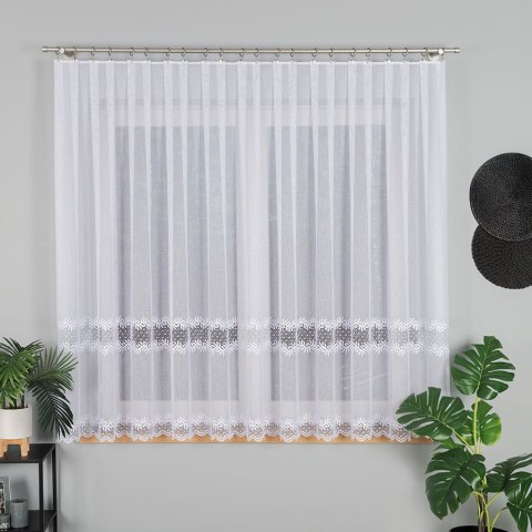 Firanka z aplikacją ze wzorem pasowym, wysokość 160cm, kolor 001 biały 009211/382/001/000160/1