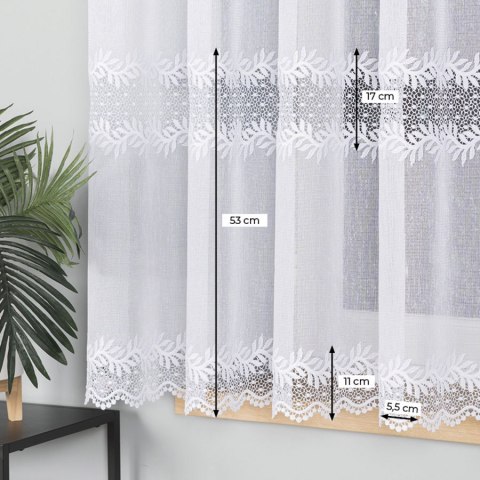 Firanka z aplikacją ze wzorem pasowym, wysokość 160cm, kolor 001 biały 009211/382/001/000160/1