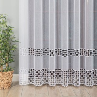 Firanka z aplikacją ze wzorem pasowym, wysokość 280cm, kolor 001 biały 008842/178/001/000280/1