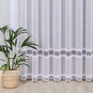 Firanka z aplikacją ze wzorem pasowym, wysokość 280cm, kolor 001 biały 009211/382/001/000280/1