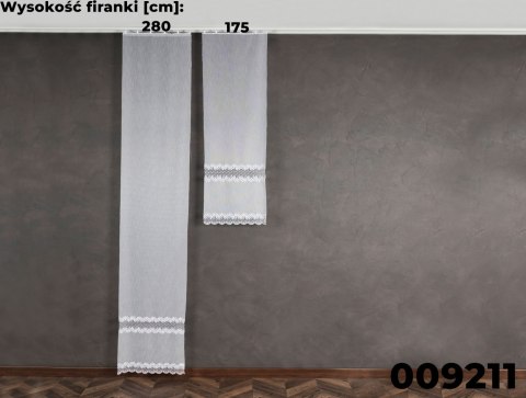 Firanka z aplikacją ze wzorem pasowym, wysokość 280cm, kolor 001 biały 009211/382/001/000280/1