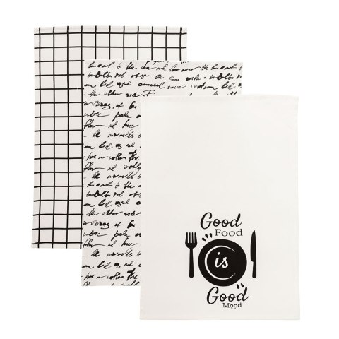 GOOD FOOD GOOD MOOD Komplet 3 ścierek kuchennych, rozmiar 40x60cm S00014/SCI/001/040060/1 GOOD FOOD GOOD MOOD Komplet 3 ścierek kuchennych, rozmiar 40x60cm S00014/SCI/001/040060/1