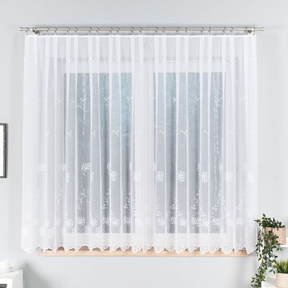 Firanka haftowana na metry 053801 wysokość 160 cm kolor biały