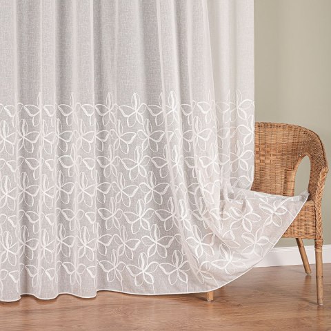 Firanka haftowana ze wzorem pasowym, wysokość 280cm, kolor 140 krem 024979/OLO/140/000280/1