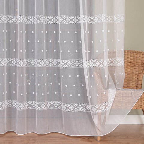 Firanka haftowana ze wzorem pasowym z ołowianką, wysokość 290cm, kolor 001 biały 013295/OLO/001/000290/1 Firanka haftowana ze wzorem pasowym z ołowianką, wysokość 290cm, kolor 001 biały 013295/OLO/001/000290/1