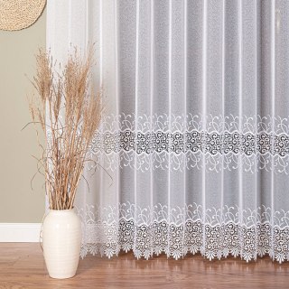 Firanka z aplikacją na markizecie ze wzorem pasowym, wysokość 280cm, kolor 001 biały 081938/433/001/000280/1