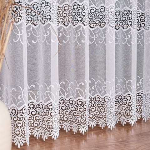 Firanka z aplikacją na markizecie ze wzorem pasowym, wysokość 280cm, kolor 001 biały 081938/433/001/000280/1