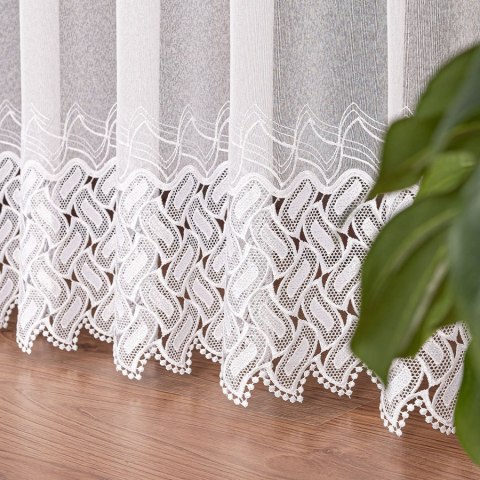 Firanka z aplikacją na markizecie ze wzorem pasowym, wysokość 281cm, kolor 001 biały 081928/433/001/000281/1