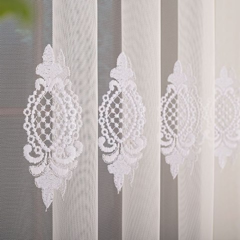Firanka haftowana na greckim tiulu, wysokość 280cm, kolor 001 biały 242761/885/001/000280/1 Firanka haftowana na greckim tiulu, wysokość 280cm, kolor 001 biały 242761/885/001/000280/1