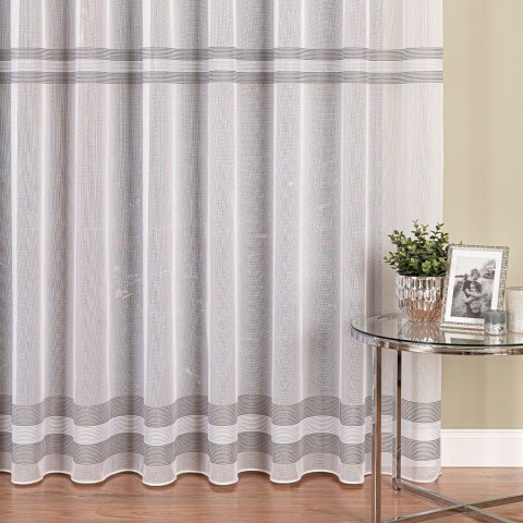 Firanka fantazyjna ze wzorem pasowym z ołowianką, wysokość 320 cm, kolor 001 biały ze srebrnym zdobieniem 021156/OLO/001/000320/ Firanka fantazyjna ze wzorem pasowym z ołowianką, wysokość 320 cm, kolor 001 biały ze srebrnym zdobieniem 021156/OLO/001/000320/