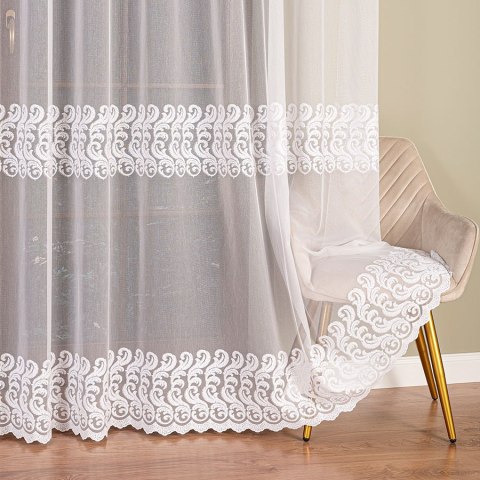 Firanka haftowana na markizecie ze wzorem pasowym, wysokość 280cm, kolor 001 biały 009366/433/001/000280/1 Firanka haftowana na markizecie ze wzorem pasowym, wysokość 280cm, kolor 001 biały 009366/433/001/000280/1
