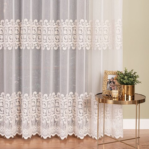 Firanka haftowana na markizecie ze wzorem pasowym ze złotą nicią, wysokość 280cm, kolor 101 biały 009363/433/101/000280/1 Firanka haftowana na markizecie ze wzorem pasowym ze złotą nicią, wysokość 280cm, kolor 101 biały 009363/433/101/000280/1