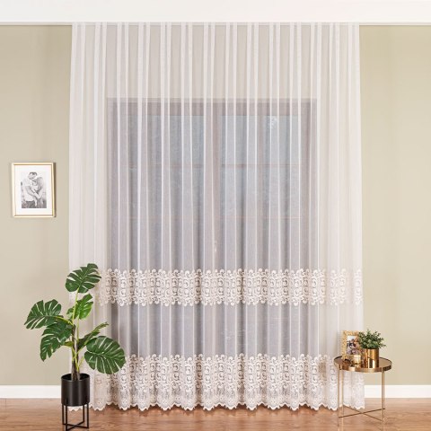 Firanka haftowana na markizecie ze wzorem pasowym ze złotą nicią, wysokość 280cm, kolor 101 biały 009363/433/101/000280/1 Firanka haftowana na markizecie ze wzorem pasowym ze złotą nicią, wysokość 280cm, kolor 101 biały 009363/433/101/000280/1