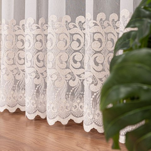 Firanka haftowana na markizecie ze wzorem pasowym ze złotą nicią, wysokość 280cm, kolor 101 biały 009363/433/101/000280/1 Firanka haftowana na markizecie ze wzorem pasowym ze złotą nicią, wysokość 280cm, kolor 101 biały 009363/433/101/000280/1