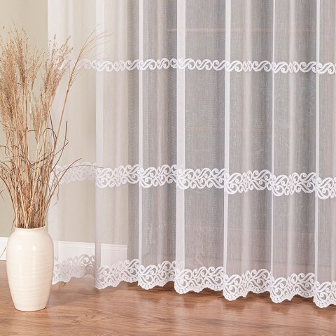 Firanka haftowana ze wzorem pasowym, wysokość 280cm, kolor 001 biały 127335/768/001/000280/1 Firanka haftowana ze wzorem pasowym, wysokość 280cm, kolor 001 biały 127335/768/001/000280/1