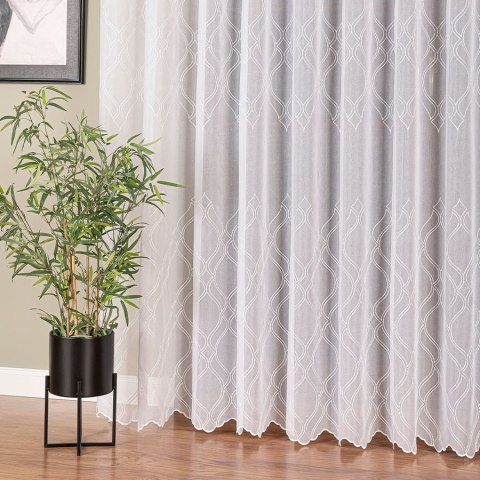 Firanka haftowana ze wzorem pasowym, wysokość 280cm, kolor 001 biały 343980/955/001/280000/1