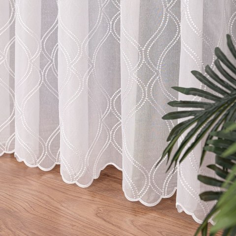 Firanka haftowana ze wzorem pasowym, wysokość 280cm, kolor 001 biały 343980/955/001/280000/1